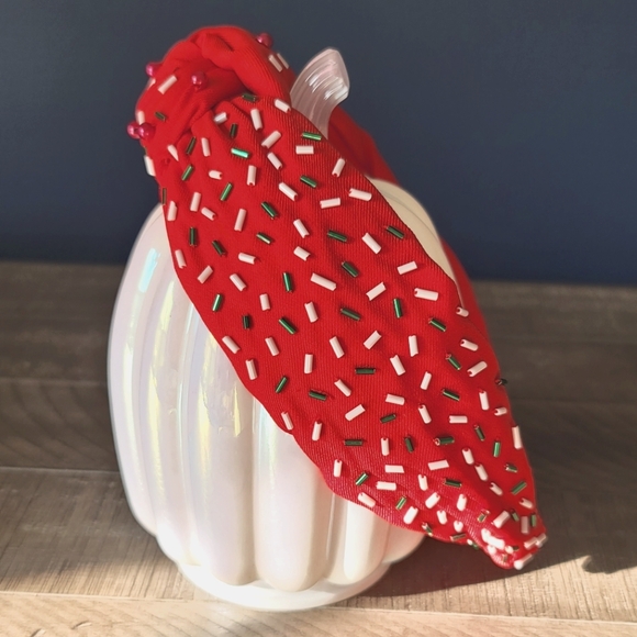 Holiday Sprinkles Beaded Headband in Red - Picture 5 of 5